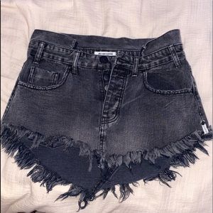 One Teaspoon Distressed Black Jean Mini Skirt